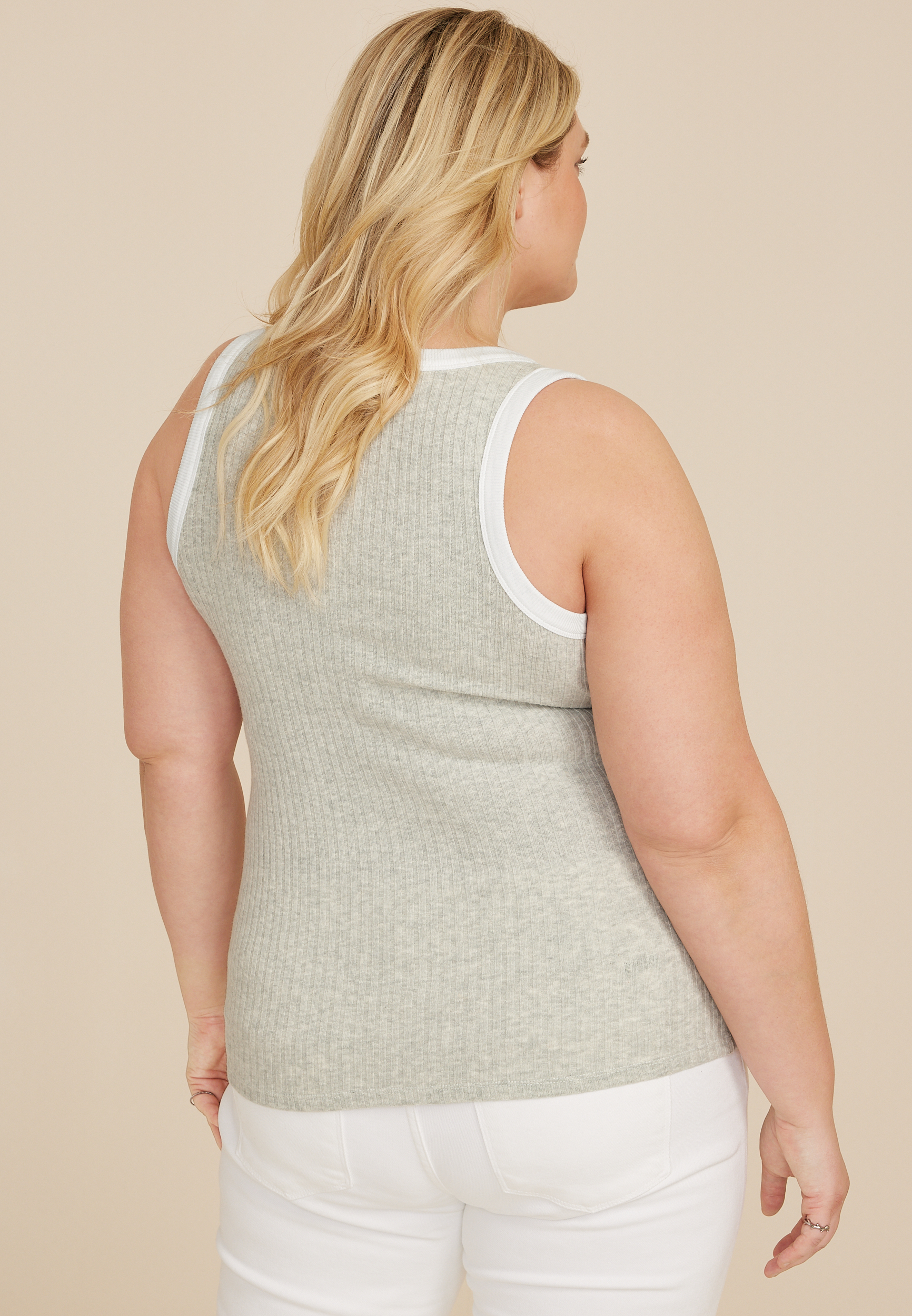 Plus Size Scoop Neck Ribbed Sweater Tank Top, LIGHT HEATHER GRAY COMBO, large