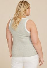 Plus Size Scoop Neck Ribbed Sweater Tank Top, LIGHT HEATHER GRAY COMBO, small