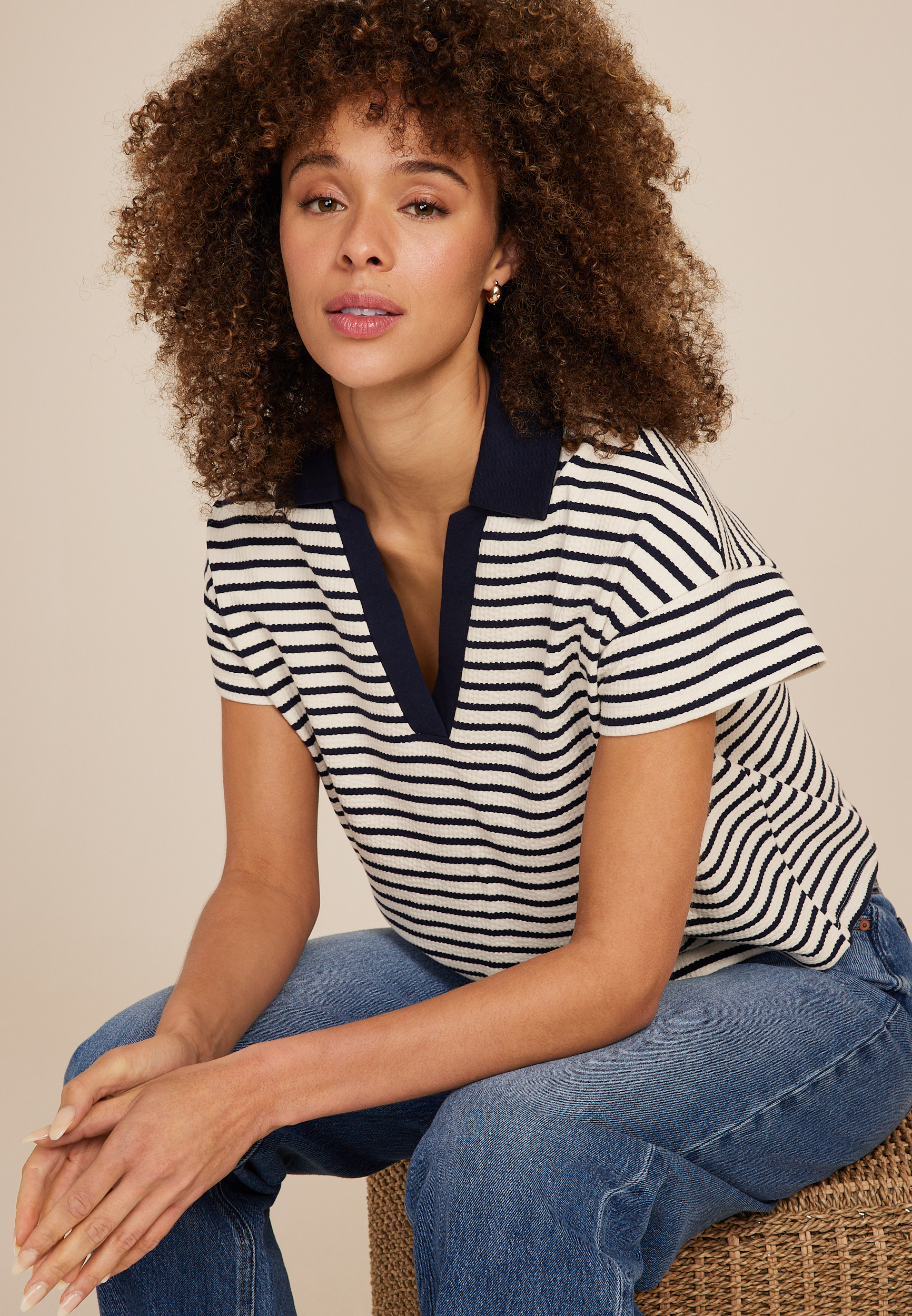 Cropped Court Polo Striped Tee