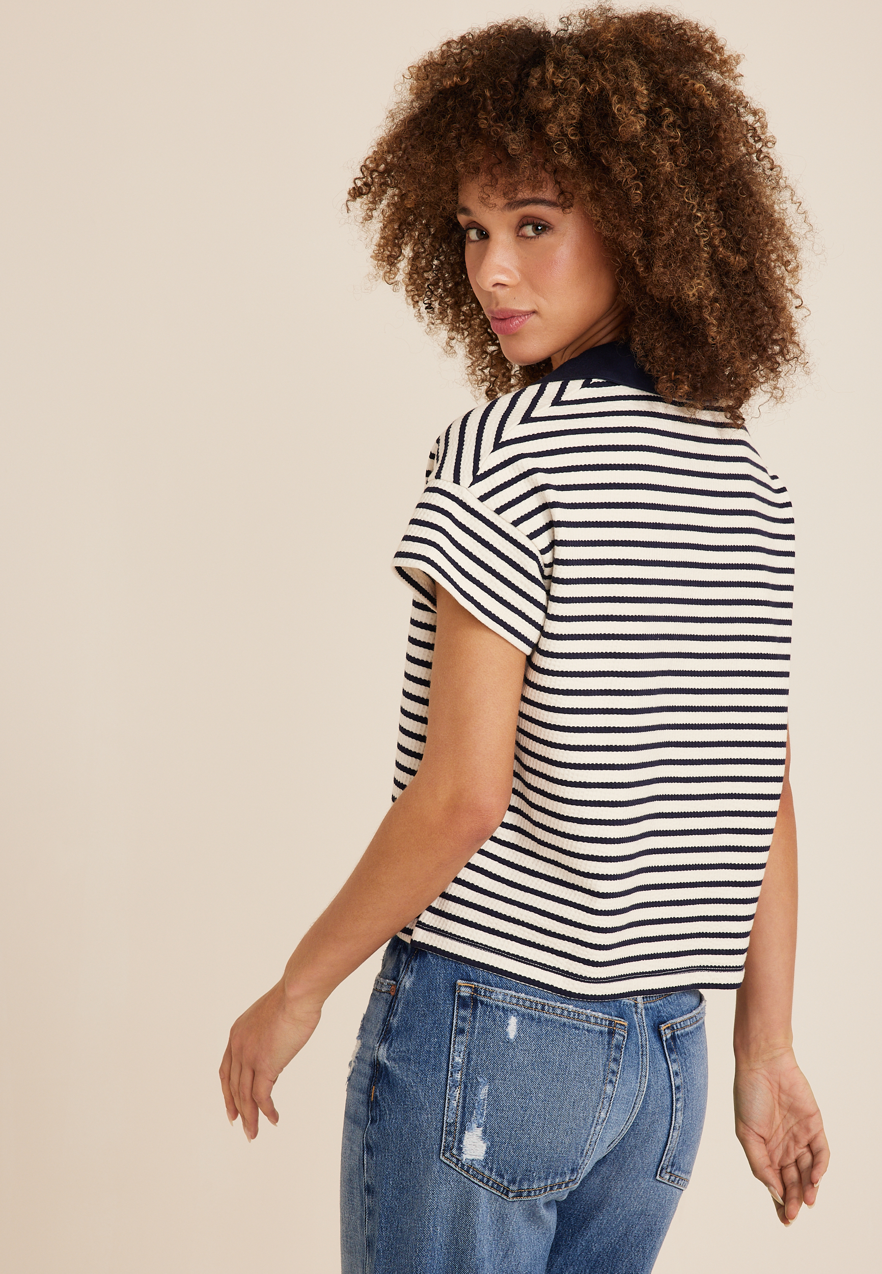 Cropped Court Polo Striped Tee