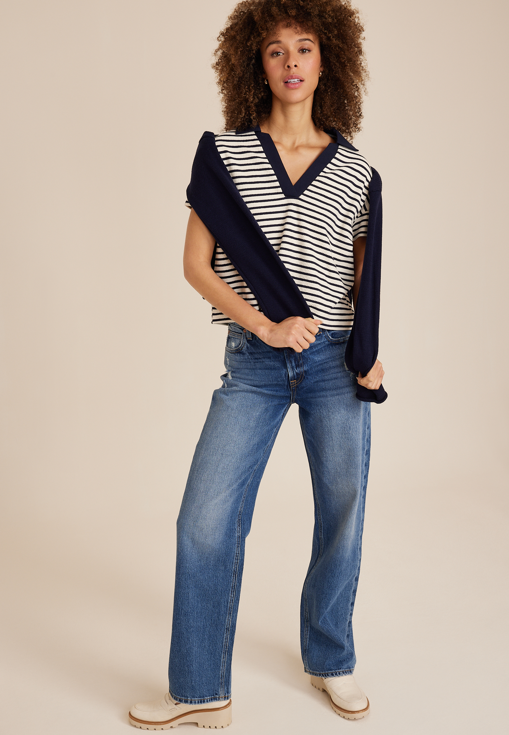 Cropped Court Polo Striped Tee