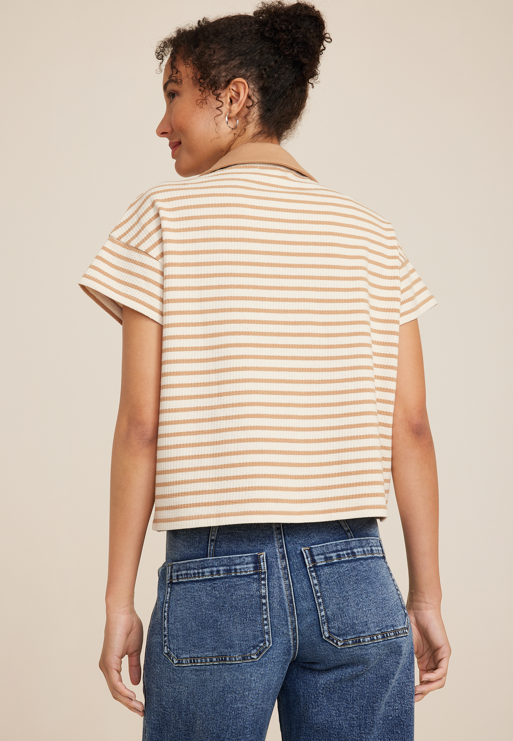 Cropped Court Polo Striped Tee, C2996, large