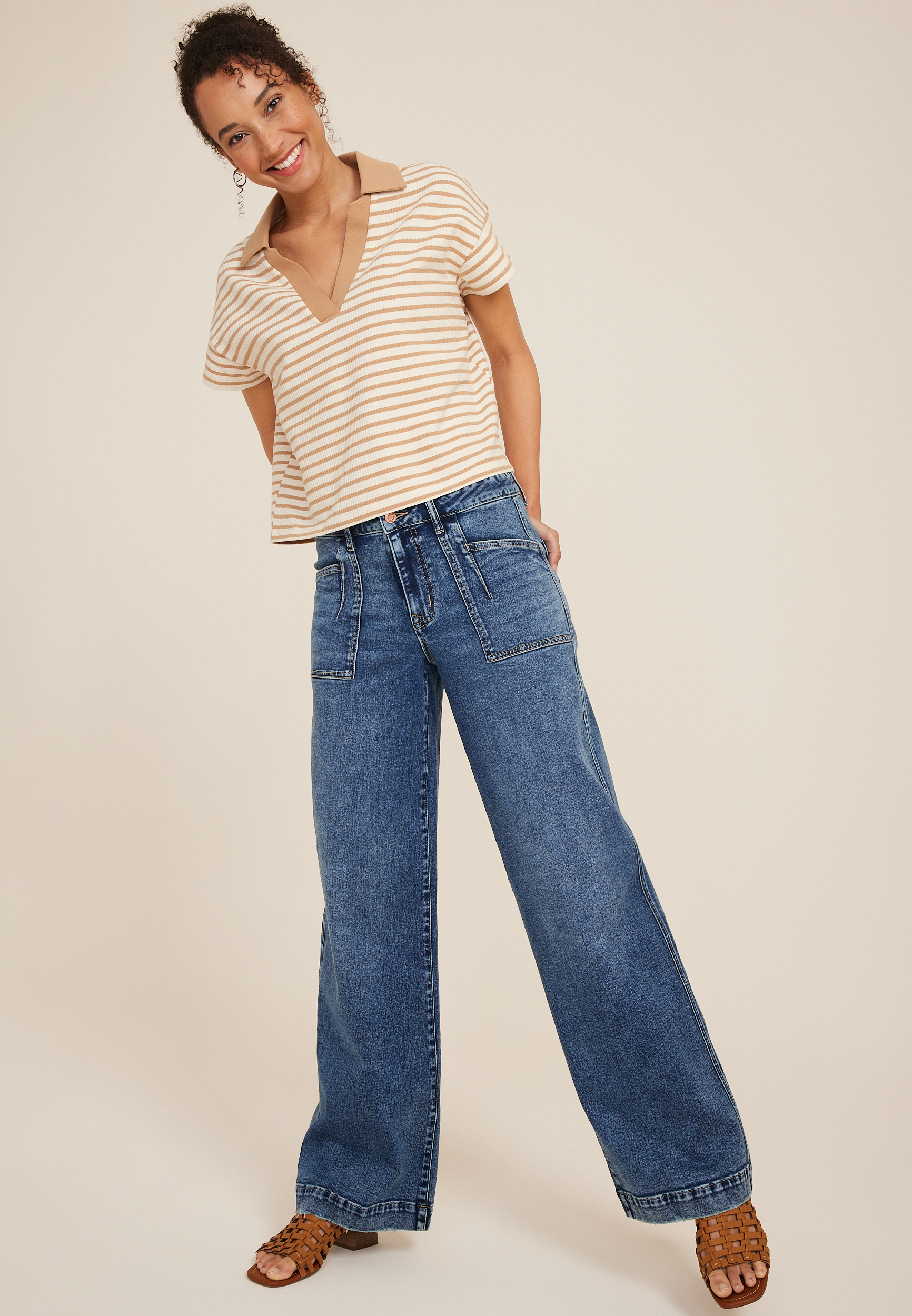 Cropped Court Polo Striped Tee, C2996, large