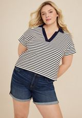 Plus Size Cropped Court Polo Striped Tee, C1943, small