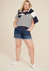 Plus Size Cropped Court Polo Striped Tee, C1943, small