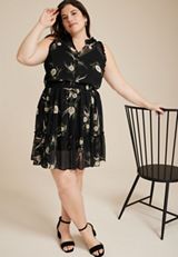 Plus Size Floral Ruffle Trim Skater Dress, C2660, small