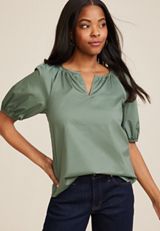 Poplin Puff Sleeve Blouse, C9516, small