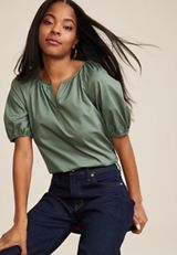 Poplin Puff Sleeve Blouse, C9516, small