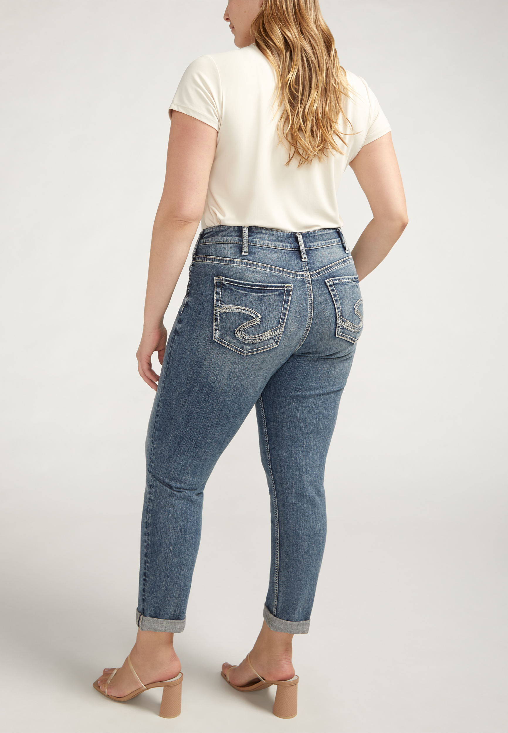 Plus Size Silver Jeans Co.&reg; Mid Rise Slim Girlfriend Jean, MEDIUM SANDBLAST, large