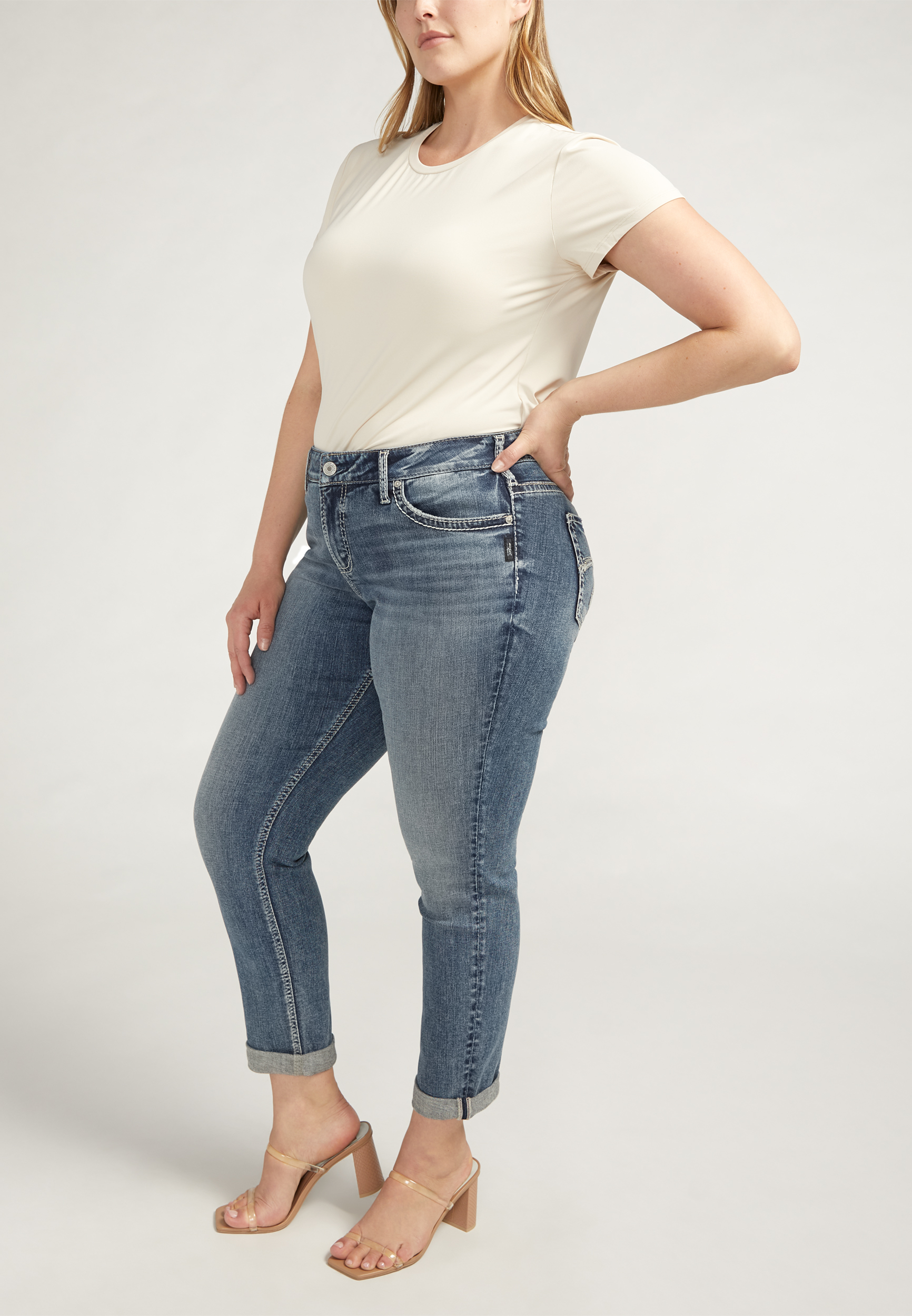 Plus Size Silver Jeans Co.&reg; Mid Rise Slim Girlfriend Jean, MEDIUM SANDBLAST, large