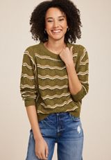 Striped Wave Pointelle Stitch Sweater, C8781, small