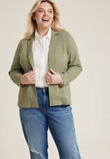 Plus Size Linen Like Blazer, OLIVE FOG, small