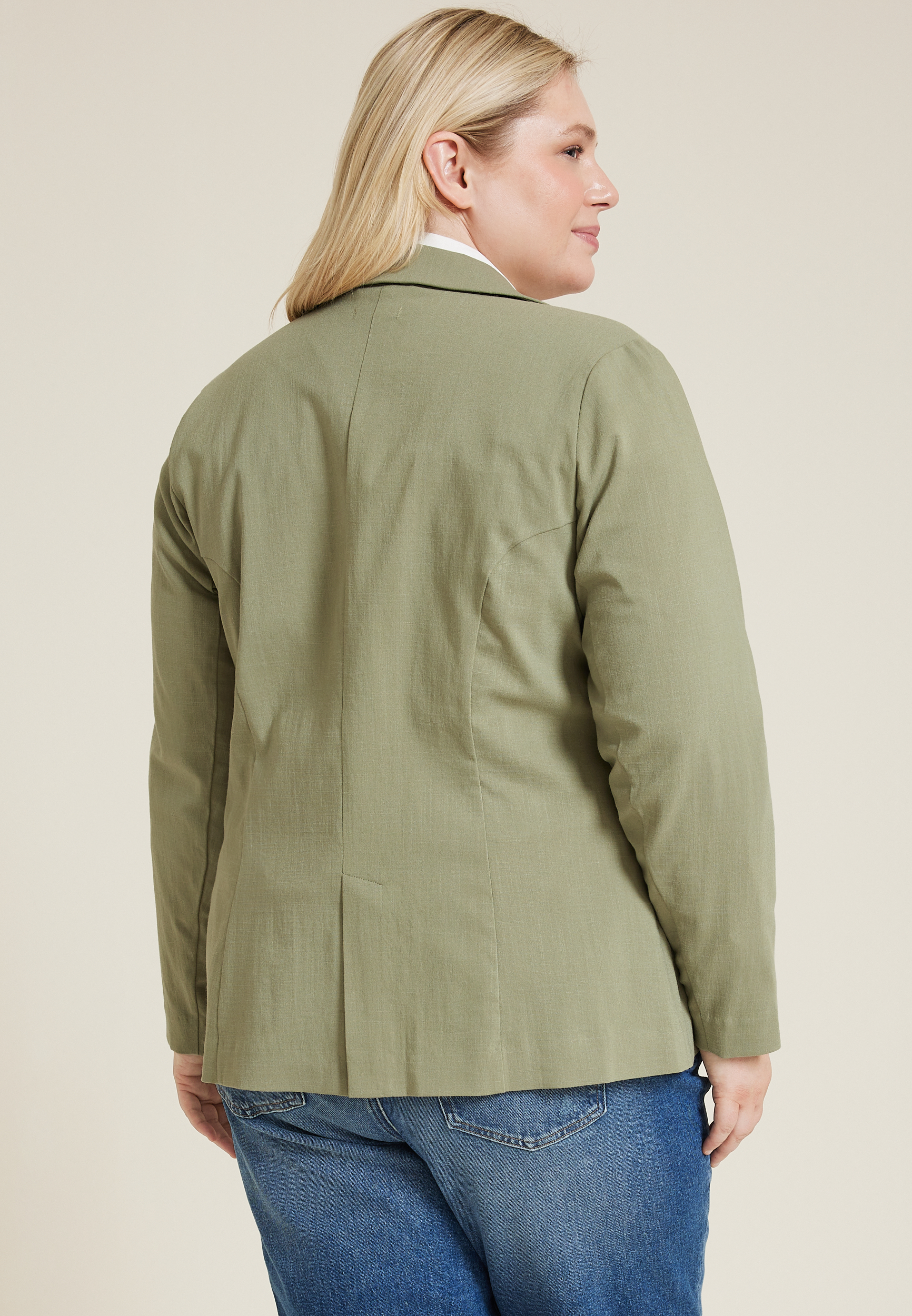 Plus Size Linen Like Blazer, OLIVE FOG, large