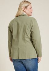 Plus Size Linen Like Blazer, OLIVE FOG, small