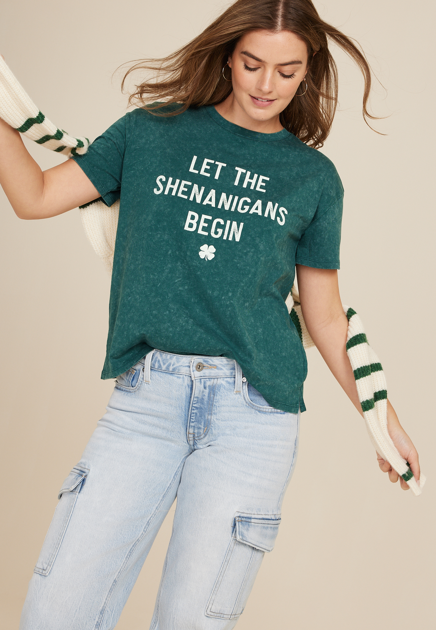 Let the Shenanigans Begin Relaxed Fit Graphic Tee, DEEP TEAL, large
