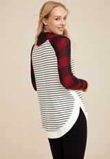 Haven Buffalo Plaid Sleeve Cowl Neck Top, REBEL RED COMBO, small