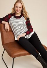 Haven Buffalo Plaid Sleeve Cowl Neck Top, REBEL RED COMBO, small