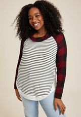 Plus Size Haven Buffalo Plaid Sleeve Cowl Neck Top, C7044, small