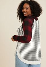 Plus Size Haven Buffalo Plaid Sleeve Cowl Neck Top, C7044, small
