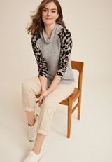 Haven Leopard Sleeve Cowl Neck Top, OATMEAL HEATHER COMBO, small