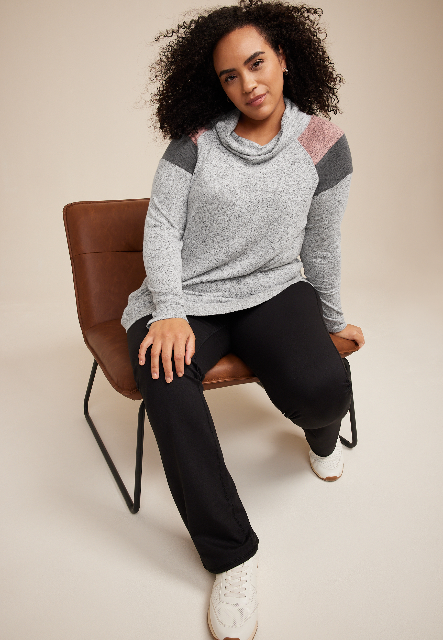 Plus Size Haven Cowl Neck Top, HEATHER GRAY, large