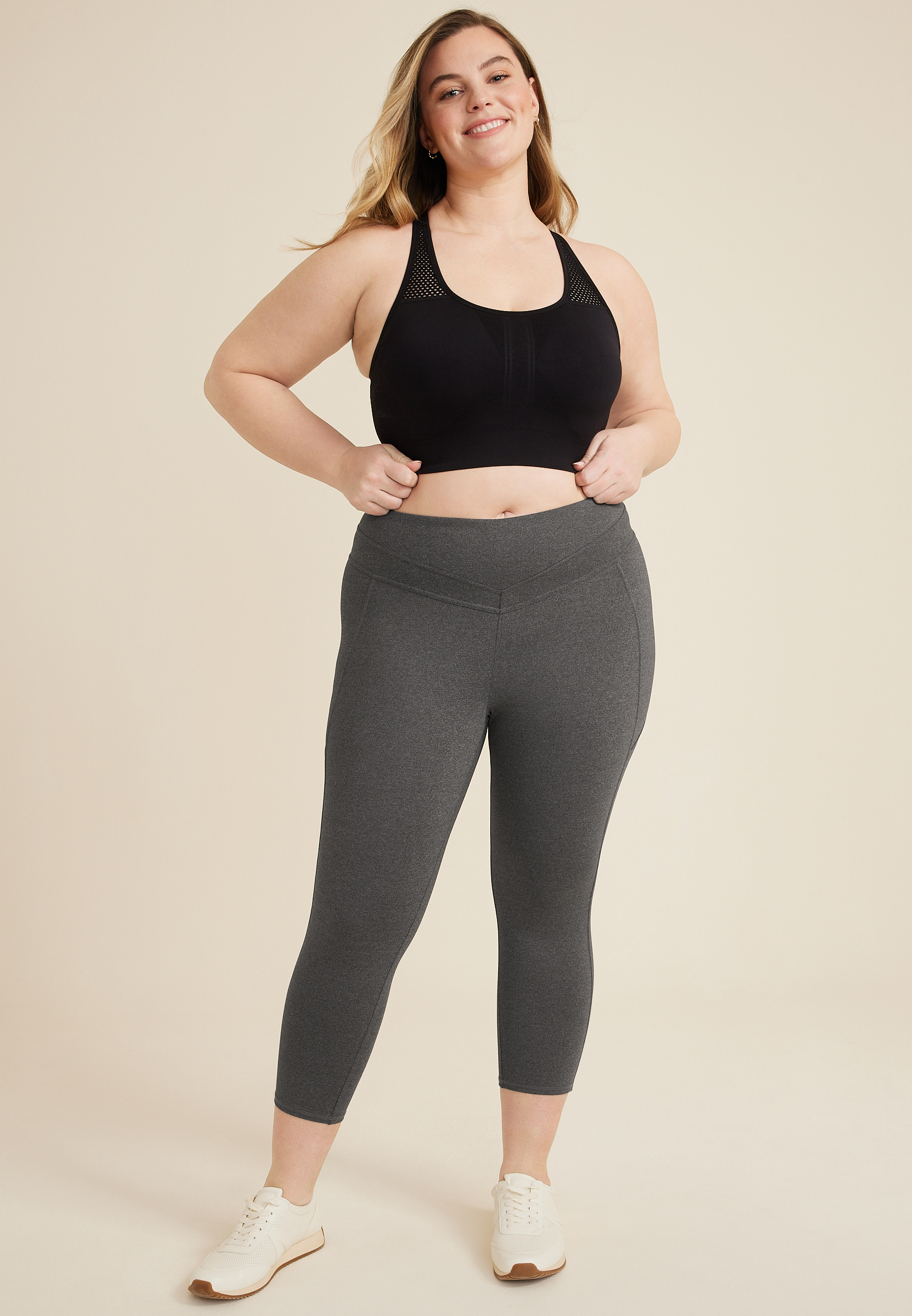 Plus Model Magazine - High-Waisted Lattice-Hem Plus-Size Leggings