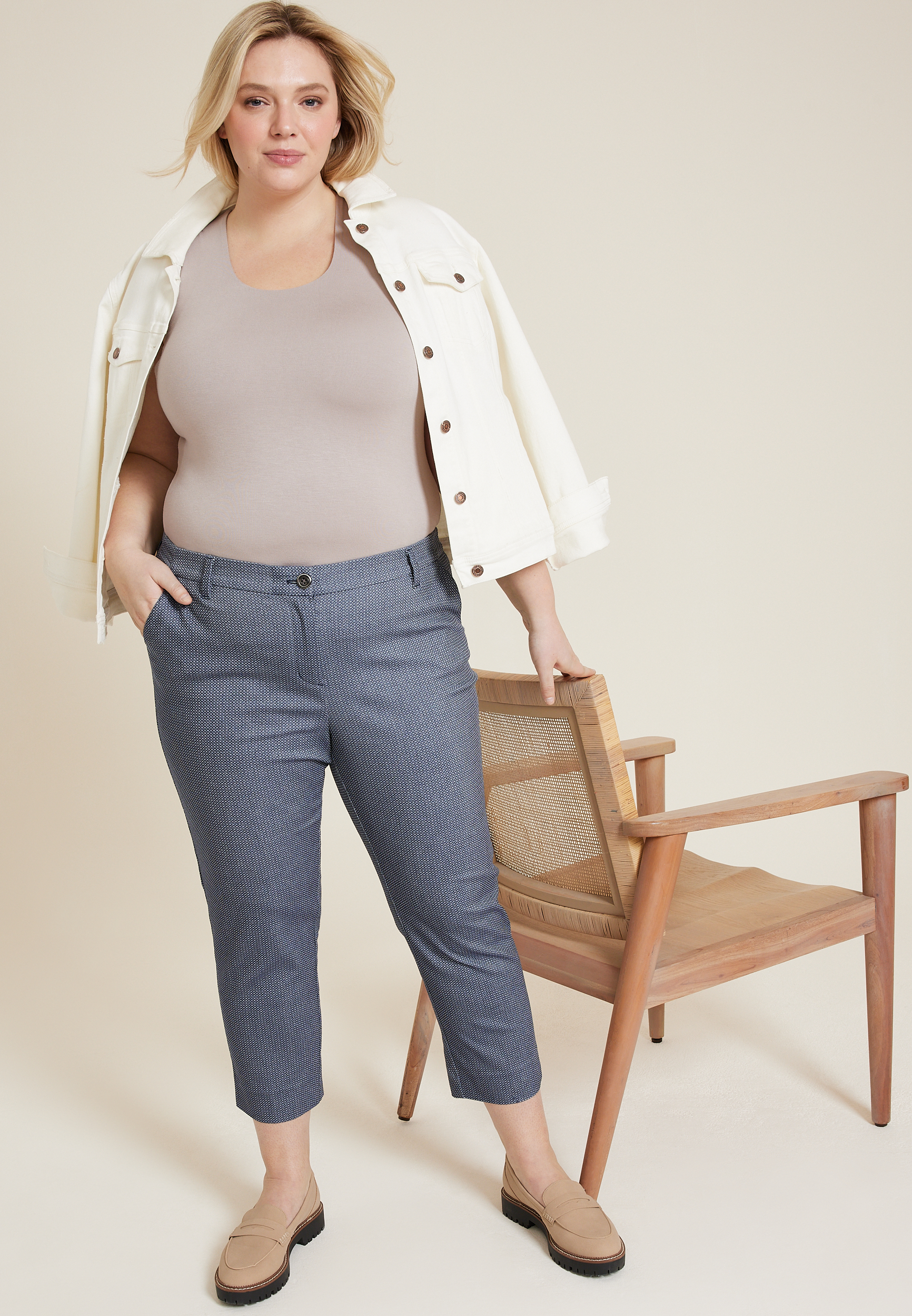 Plus Size Bengaline Printed Straight Cropped Pant, C1772, large