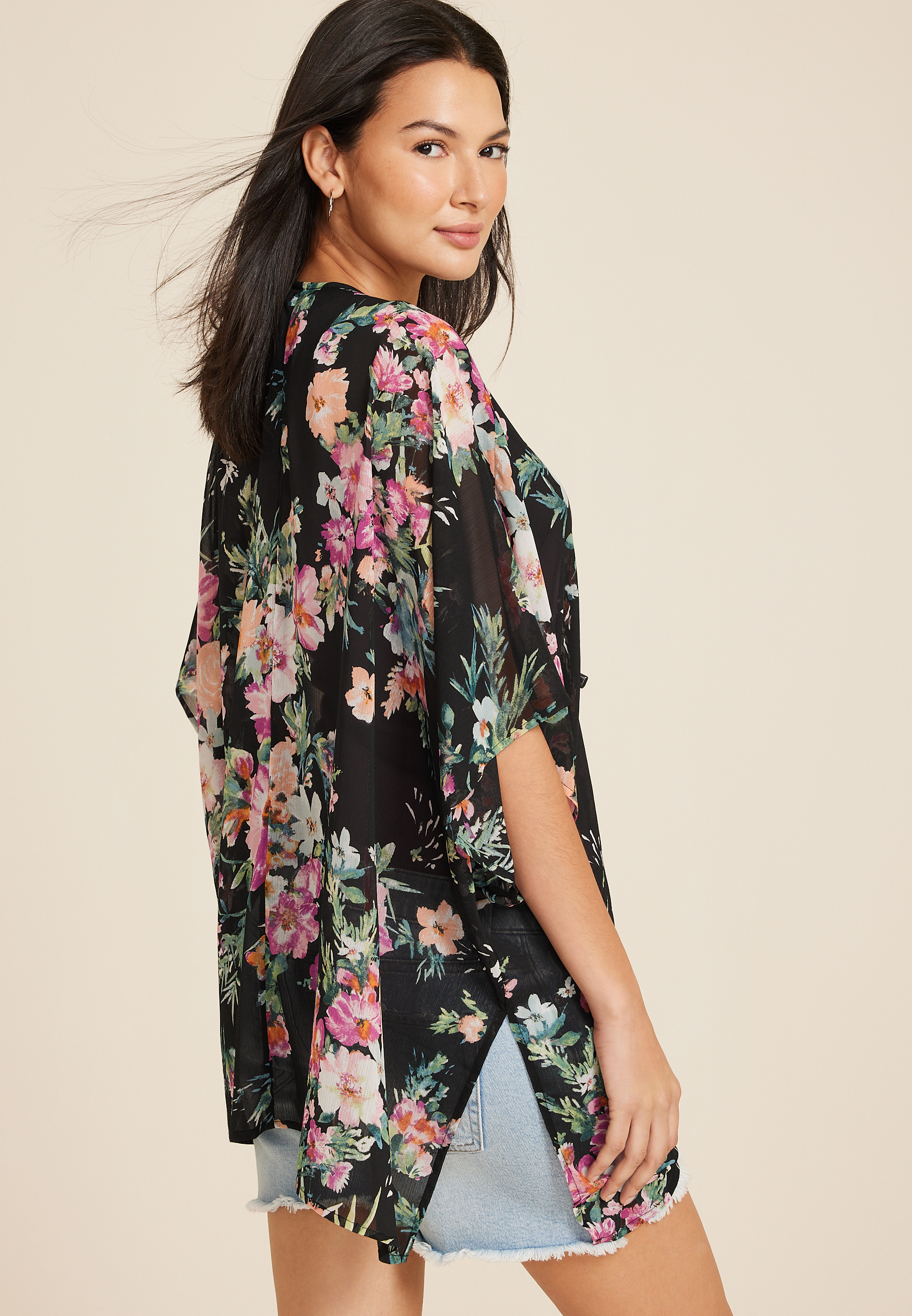 Floral Kimono, BLACK COMBO, large