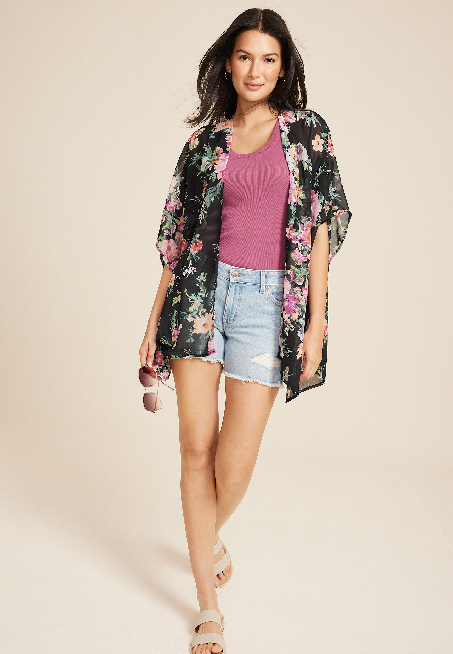 Floral Kimono, BLACK COMBO, large
