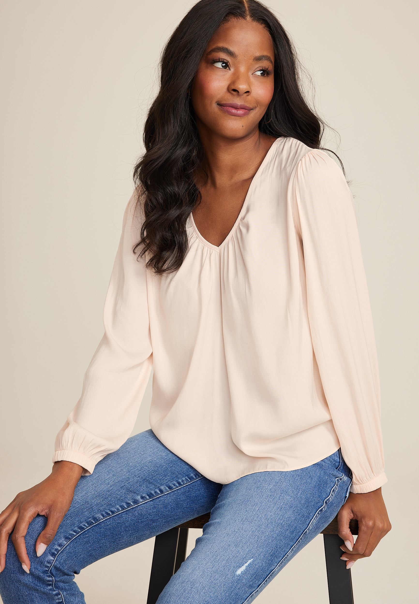 Lightweight Loose Satin Blouse | maurices