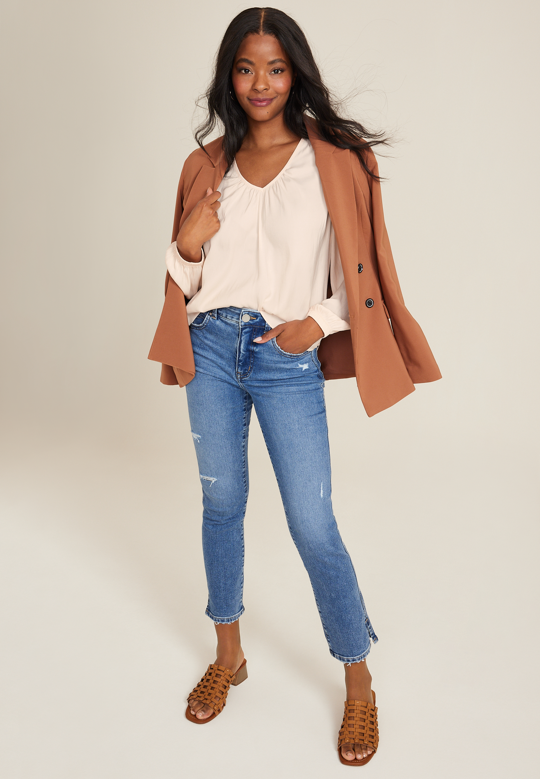 Lightweight Loose Satin Blouse, C8233, large
