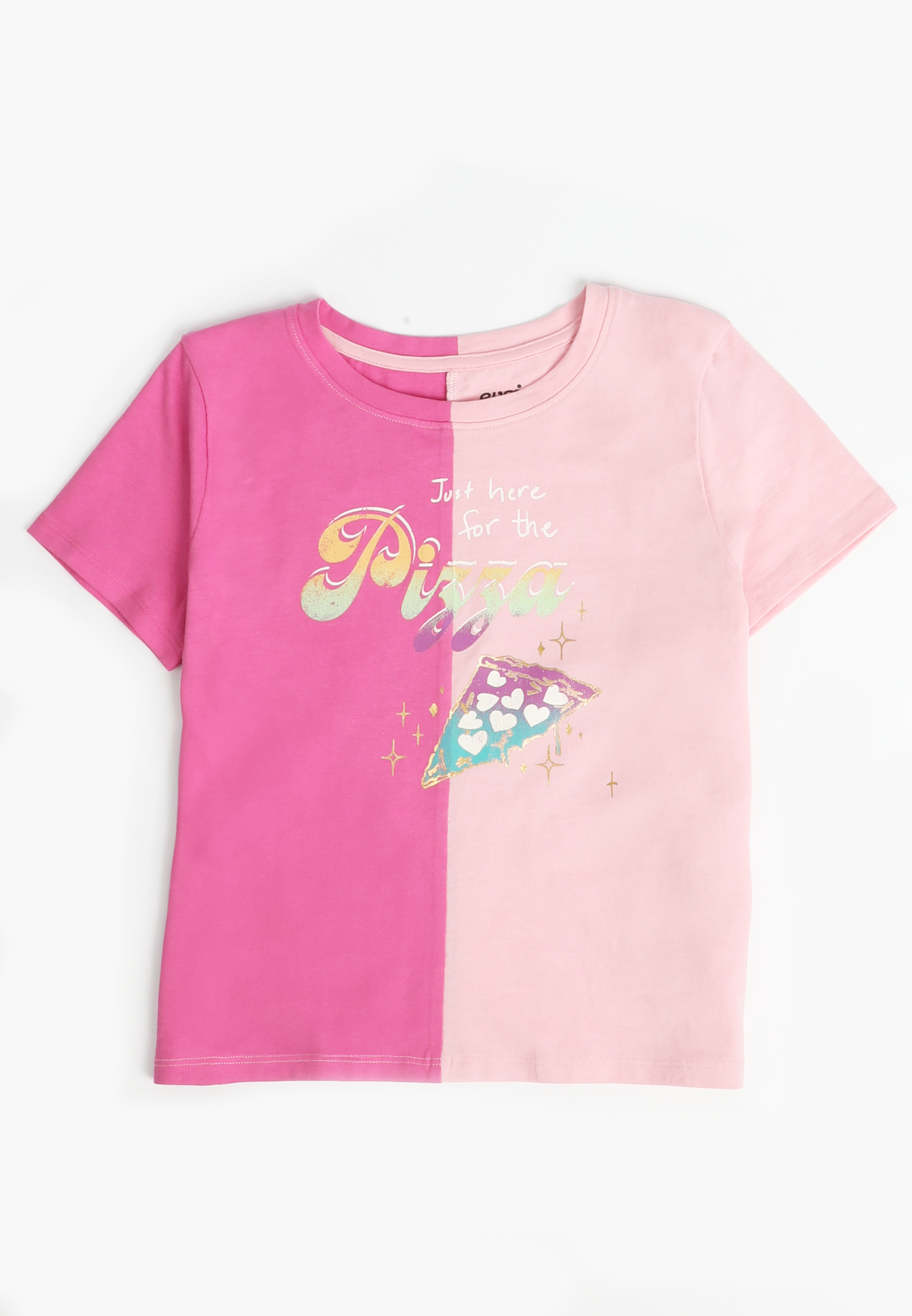 Girls Colorblock Pizza Graphic Tee
