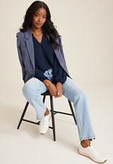 Solid Long Sleeve Notch Blouse, C180, small