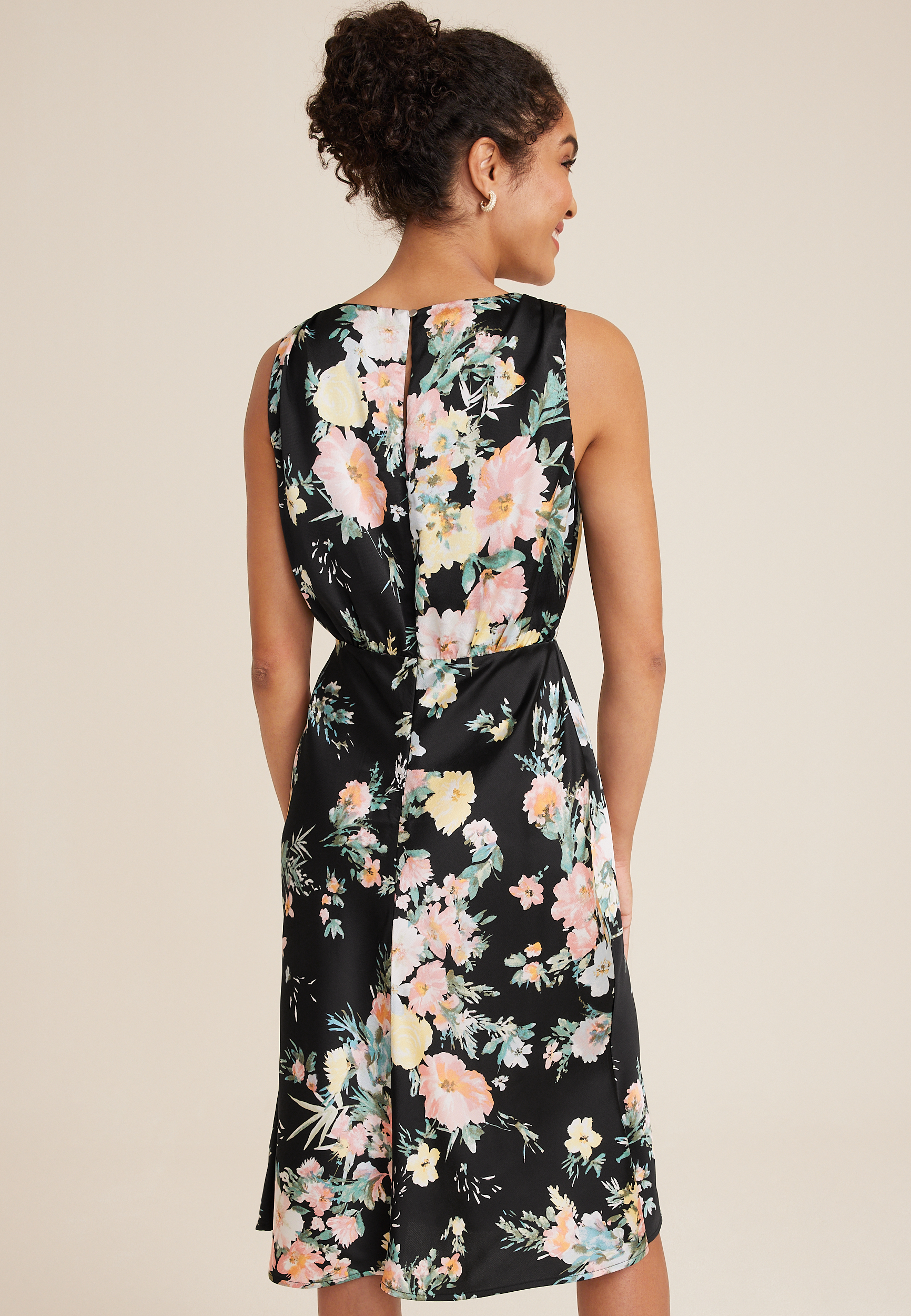 Satin Floral Cowl Neck Midi Dress, C1756, large