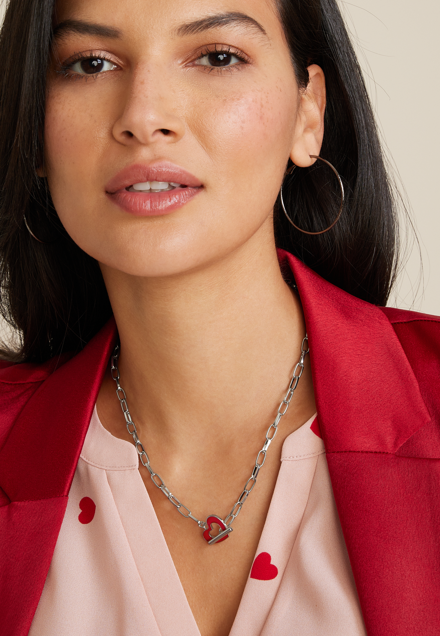 Red Heart Enamel Toggle Necklace, , large