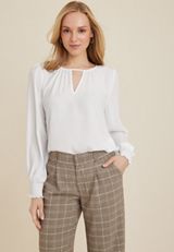 Keyhole Front Blouse, WHITE, small
