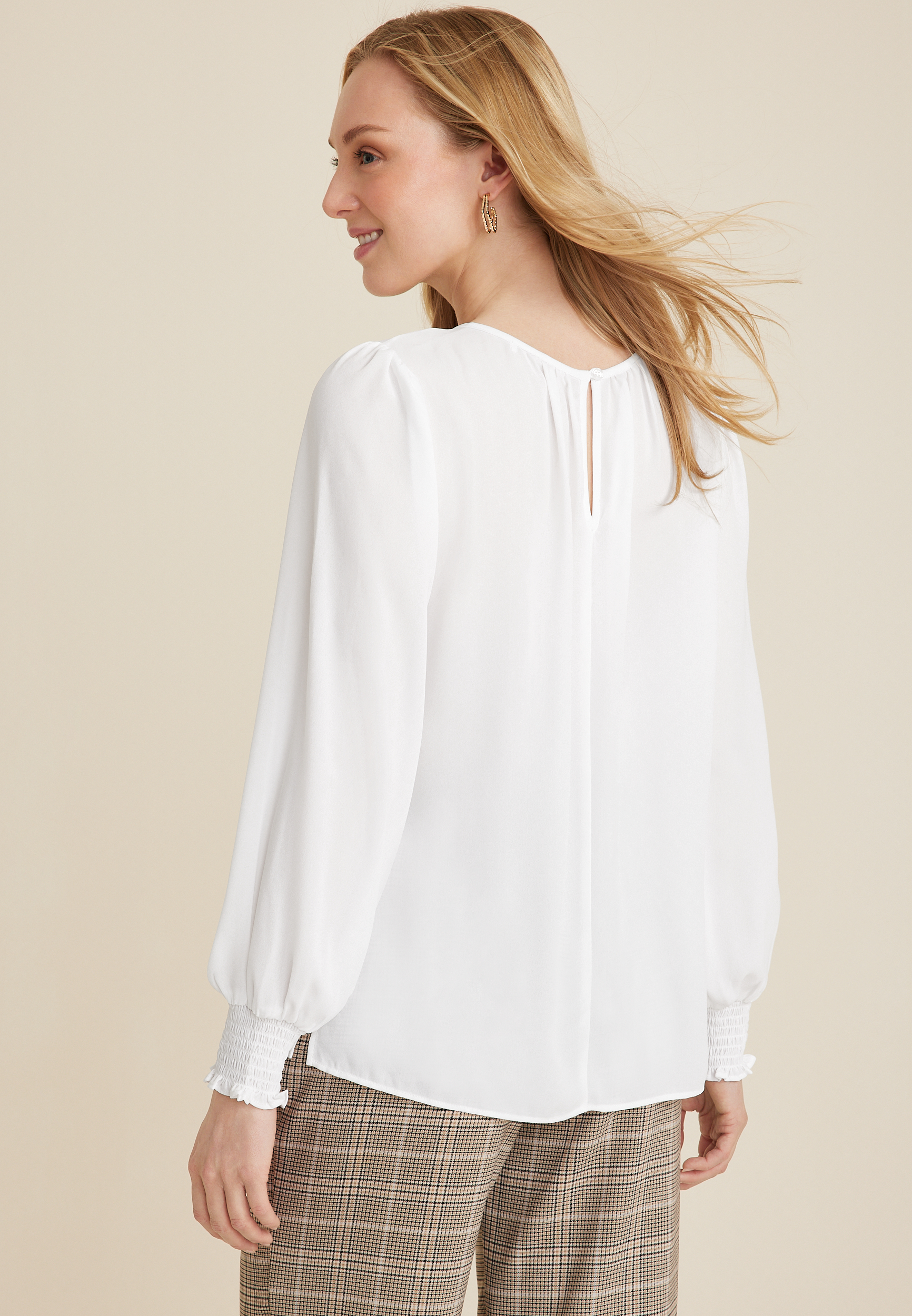 Keyhole Front Blouse, WHITE, large