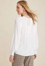 Keyhole Front Blouse, WHITE, small