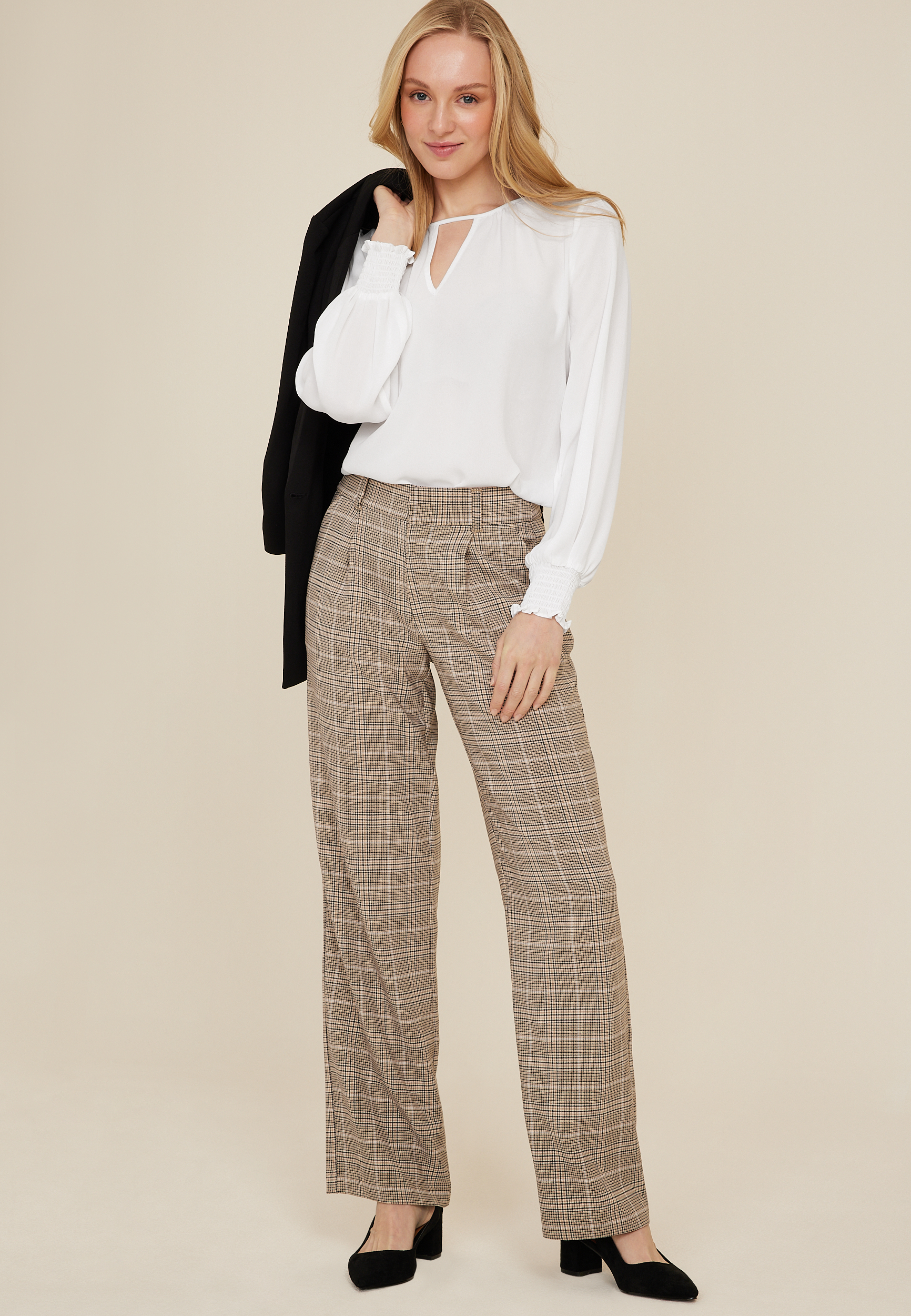 Keyhole Front Blouse, WHITE, large
