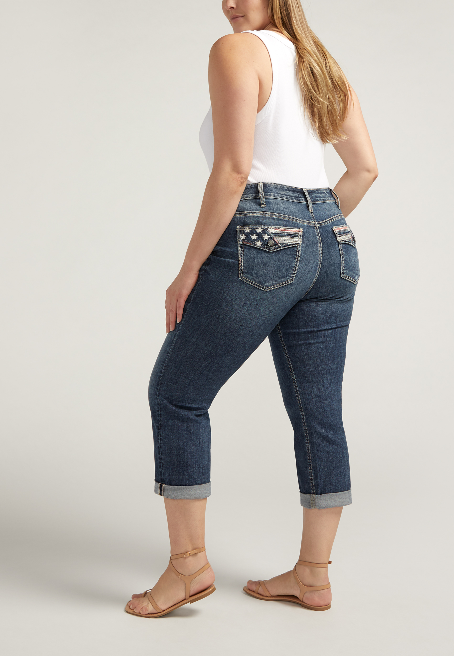 Women High Waist Capri Jeans Casual Skinny Stretch Cropped Pants
