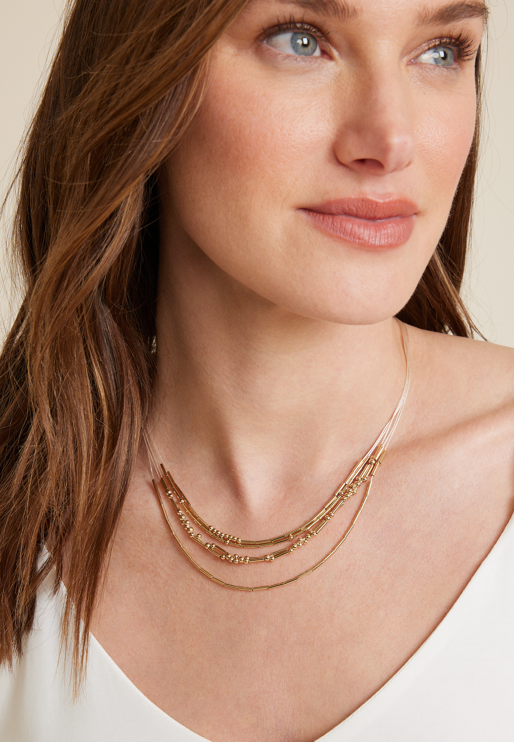 Gold Beaded Layered Necklace, C605, large