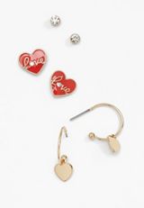 3 Pack Valentines Day Mixed Earring Set, RED, small