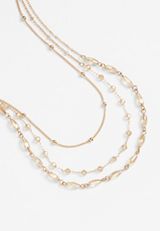 Clear Sparkle Beaded Layered Necklace, GOLD, small