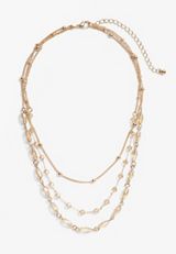 Clear Sparkle Beaded Layered Necklace, GOLD, small