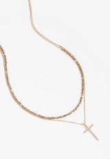 Gold Cross Pendant Layered Necklace, C605, small