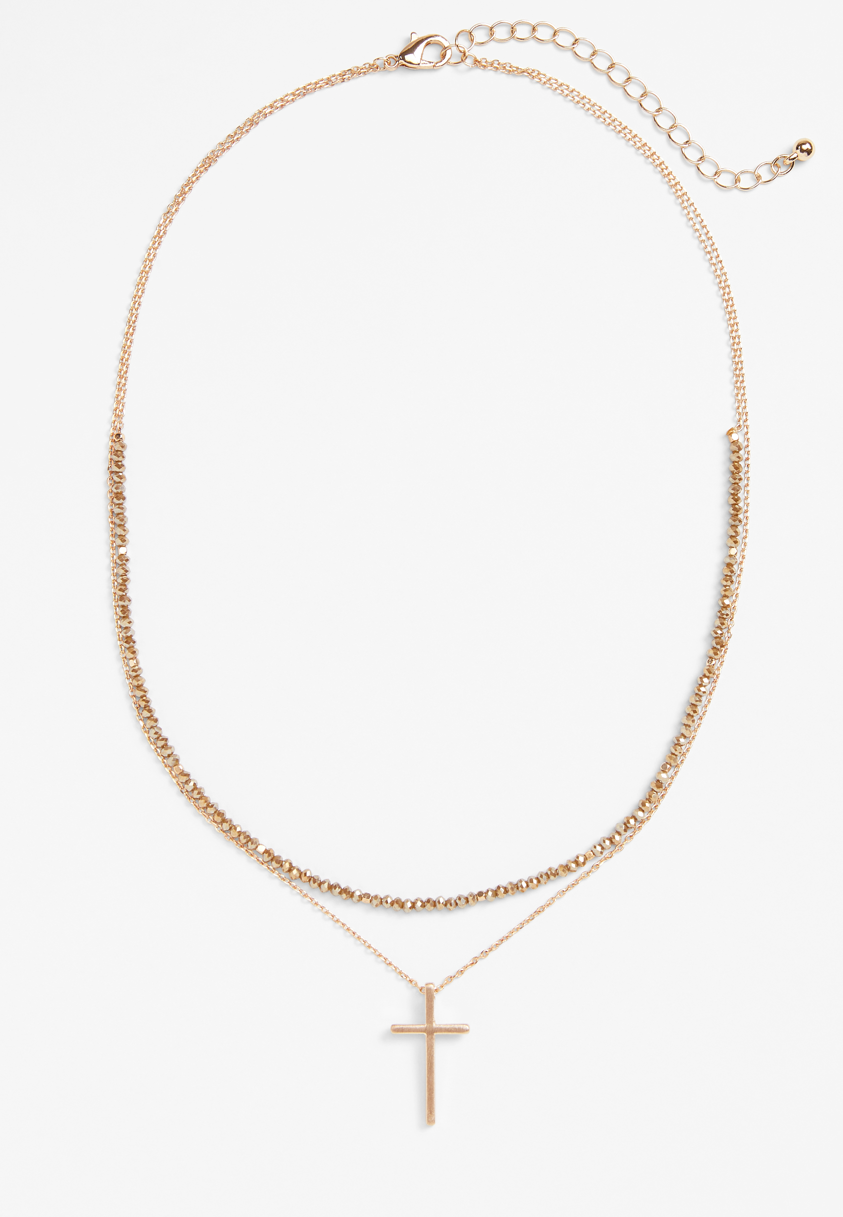 Gold Cross Pendant Layered Necklace, C605, large