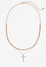 Gold Cross Pendant Layered Necklace, C605, small