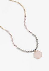 Hexagon Rose Quartz Pendant Necklace, C6013, small