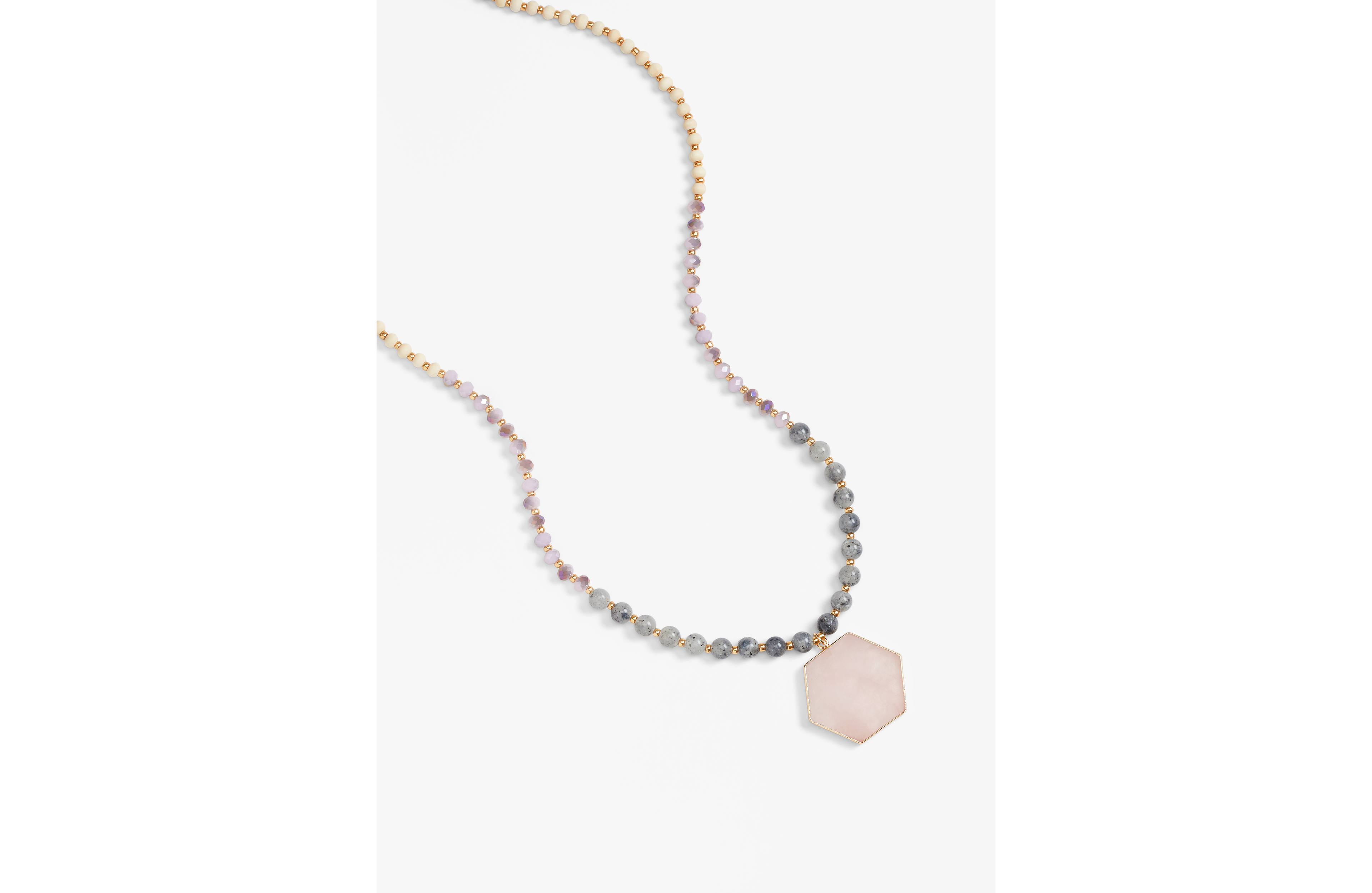 Hexagon Rose Quartz Pendant Necklace