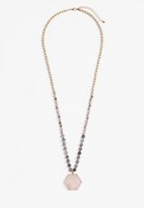 Hexagon Rose Quartz Pendant Necklace, C6013, small